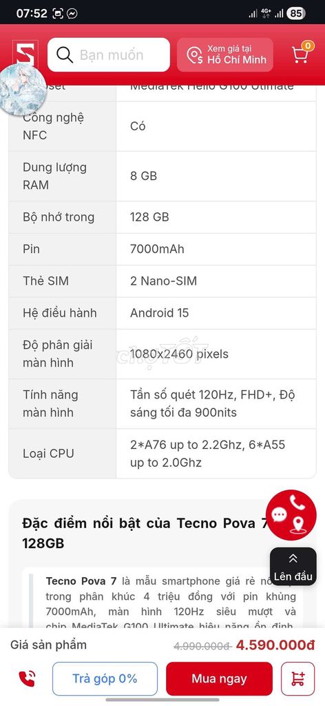 Tecno Pova 7 128GB Nâu. Mua bán Điện thoại tại Quận 7 Tp Hồ Chí Minh được đăng bởi Ntr hình 1