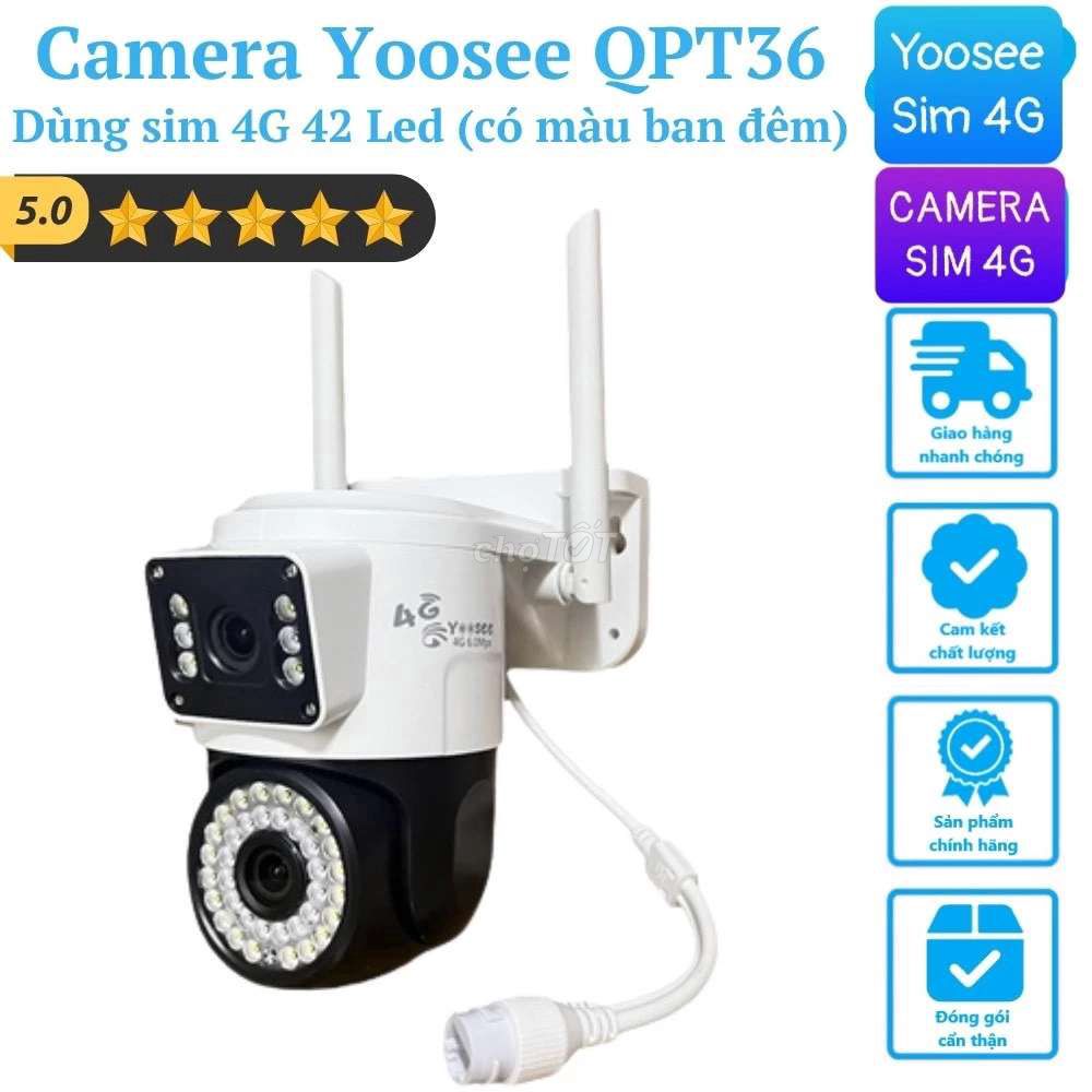 Camera yoosee 2 mắt ngoài trời xài sim 4g