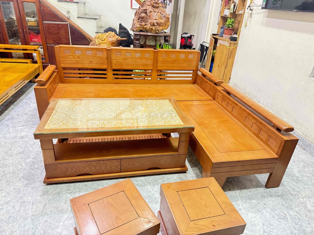 Bộ bàn ghế sofa Gia Phong Góc L Gỗ xoan đào Nâu gỗ. Mua bán Bàn ghế tại Quận Liên Chiểu Đà Nẵng được đăng bởi hoàng vỹ hình 1