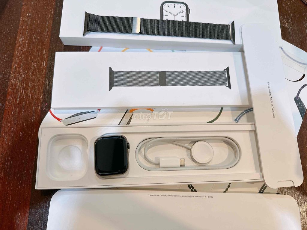 apple watch s7-45mm thép đen esim dây milan fulbox