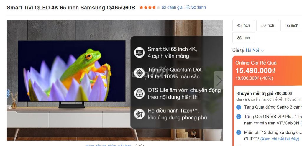 QLED Tivi 4K Samsung 65Q60B 65inch bh 2 năm