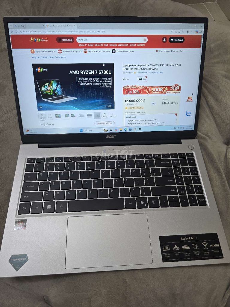 081 - Acer Aspire Lite 15 R7-5700U/16G/512G. Mua bán Laptop tại Quận Bình Tân Tp Hồ Chí Minh được đăng bởi T D hình 1