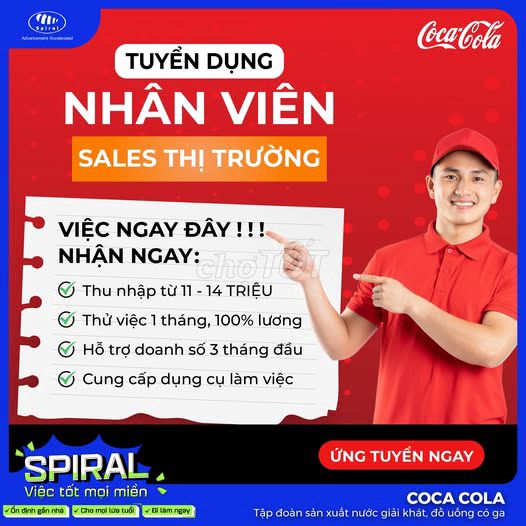 Bình Thuận Coca-Cola Tuyển NV sale thị trường