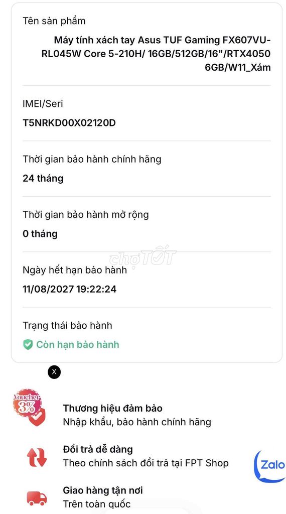 Asus Tuf Gaming F16 RTX4050 Bảo Hành 2027 Việt Nam. Mua bán Laptop tại Quận Hoàng Mai Hà Nội được đăng bởi Hoàng Bách Computer hình 1