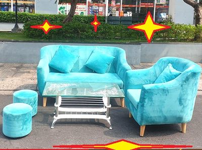 Bán Bộ Ghế sofa bọc vải nhung màu xanh, sofa cafe