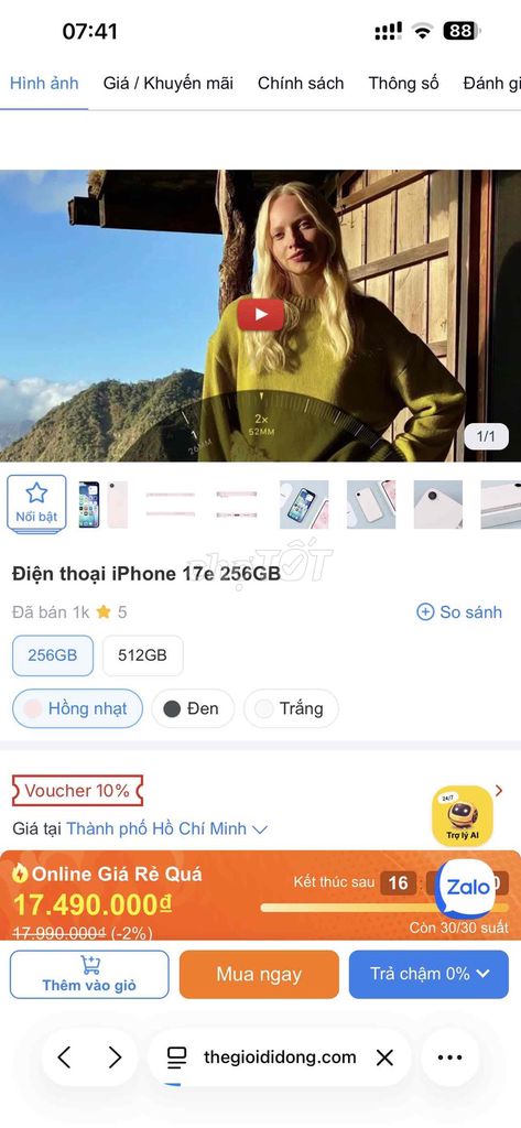 iPhone 17e 256GB Hồng nhạt. Mua bán Điện thoại tại Thành phố Thủ Đức Tp Hồ Chí Minh được đăng bởi Nguyễn Thanh Bình hình 1