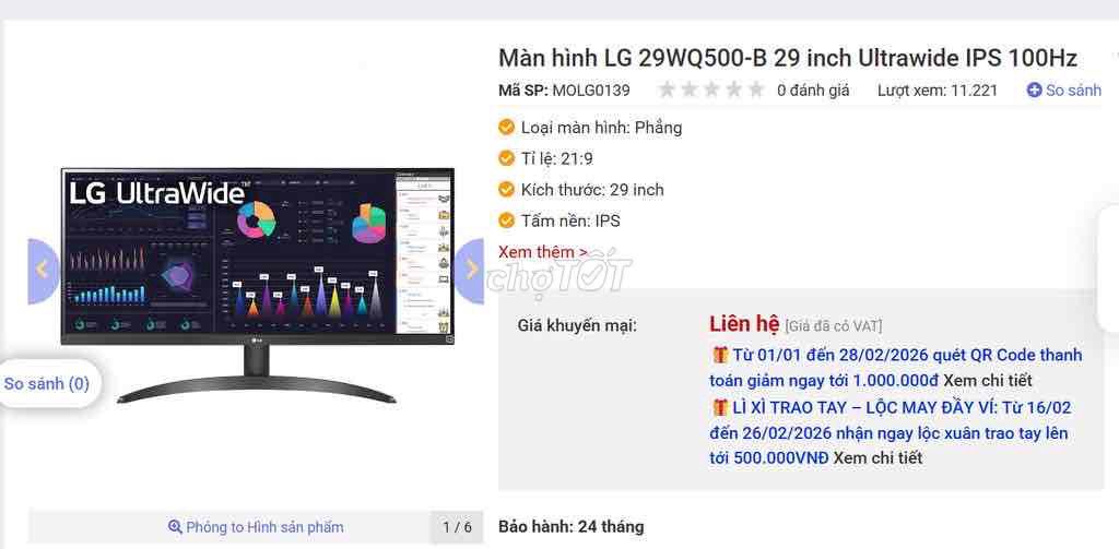 Màn hình LG 29WQ500-B 29 inch IPS. Mua bán Phụ kiện (Màn hình, Chuột...) tại Huyện Krông Năng Đắk Lắk được đăng bởi bngv hình 1