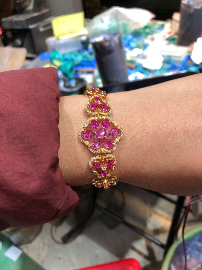 Lắc tay nữ lên vàng 12k đá chủ ruby Hồng Lục yến