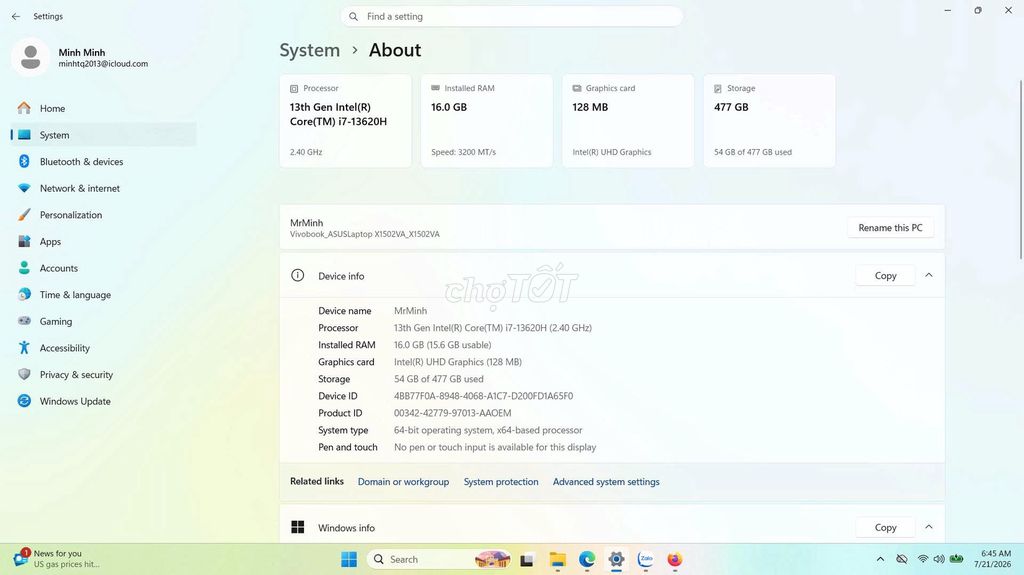 ASUS VIVOBOOK X1502VA-BQ886W i7-13620H 16GB/512GB. Mua bán Laptop tại Quận Thanh Xuân Hà Nội được đăng bởi Lê Quang Minh hình 1