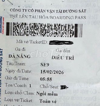 Vé tàu SE9 Đà Nẵng - Diêu Trì 15/2 (28 ÂL). Du lịch tại Quận Hải Châu Đà Nẵng được đăng bởi A. Định hình 1