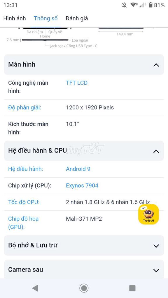 Samsung Galaxy Tab A 10.1 inch 3GB/32GB. Mua bán Máy tính bảng tại Huyện Nhơn Trạch Đồng Nai được đăng bởi Bắp VôTri hình 1