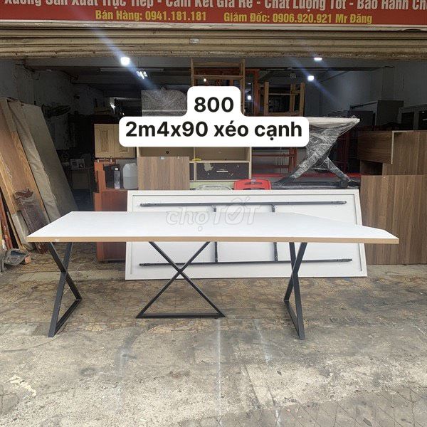 Bàn họp chân sắt chữ X 2m4 xéo cạnh thanh lý