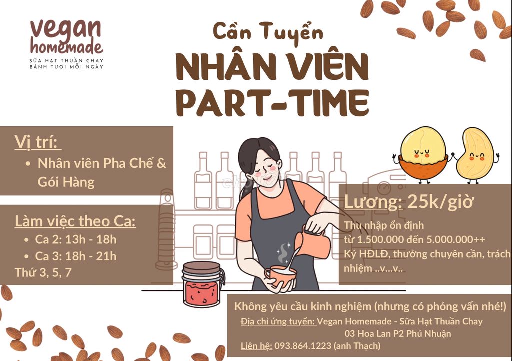 TUYỂN NV PHA CHẾ & GÓI HÀNG PART-TIME PHÚ NHUẬN