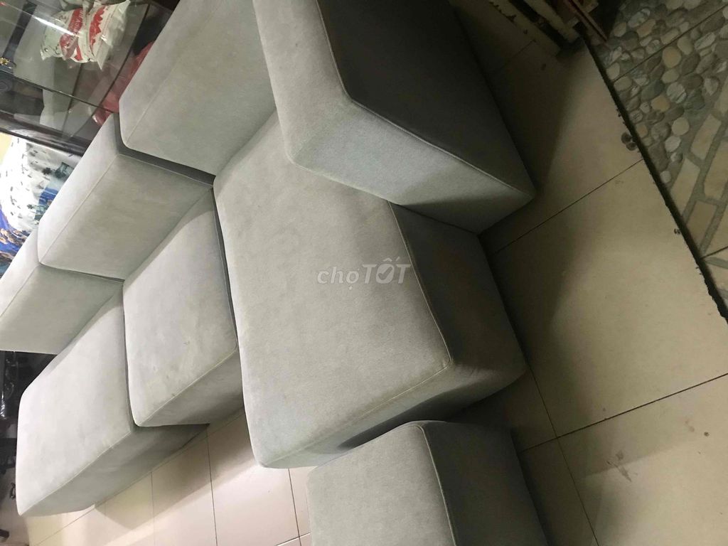 BỘ GHẾ SOFA VẢI NHUNG XÁM TRẮNG