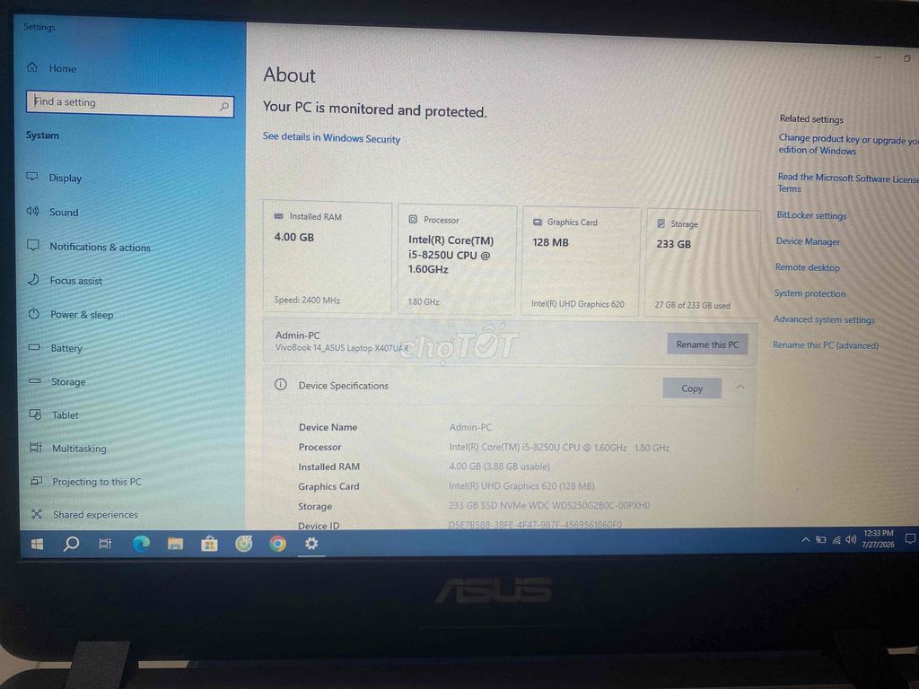 Asus VivoBook 14 X407UAR i5 Gen 8 4GB/233GB SSD. Mua bán Laptop tại Quận 7 Tp Hồ Chí Minh được đăng bởi cường hình 1