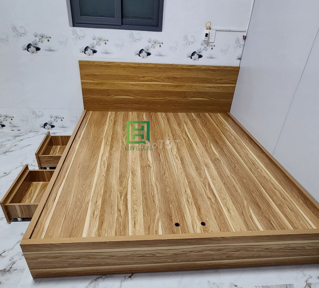 Giường ngủ Quang Hùng Gỗ MDF 1m2 x 2m. Mua bán Giường, chăn ga gối nệm tại Thành phố Thuận An Bình Dương được đăng bởi Nội Thất Quang Hùng TD hình 1