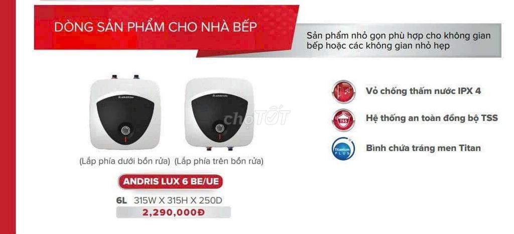 Bình nóng lạnh Ariston 6l lắp cho khu bếp