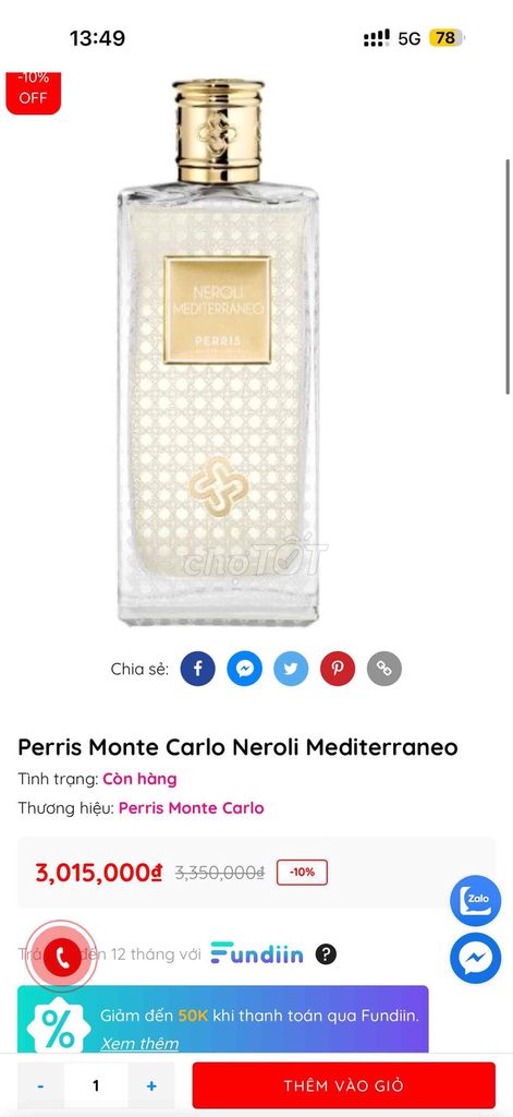 SIÊU RẺ, chai Niche Neroli Mediterraneo còn 60ml. Mua bán Nước hoa tại Quận 11 Tp Hồ Chí Minh được đăng bởi Thành hình 1