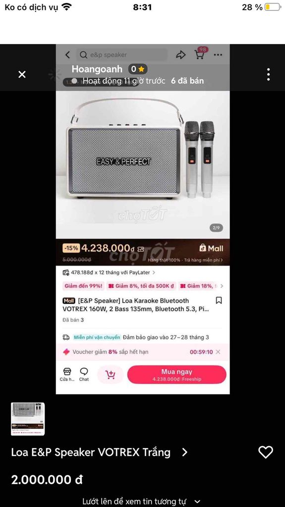 Loa E&P Speaker VOTREX Trắng. Mua bán Tivi, Âm thanh tại Quận Ninh Kiều Cần Thơ được đăng bởi Hoangoanh hình 1