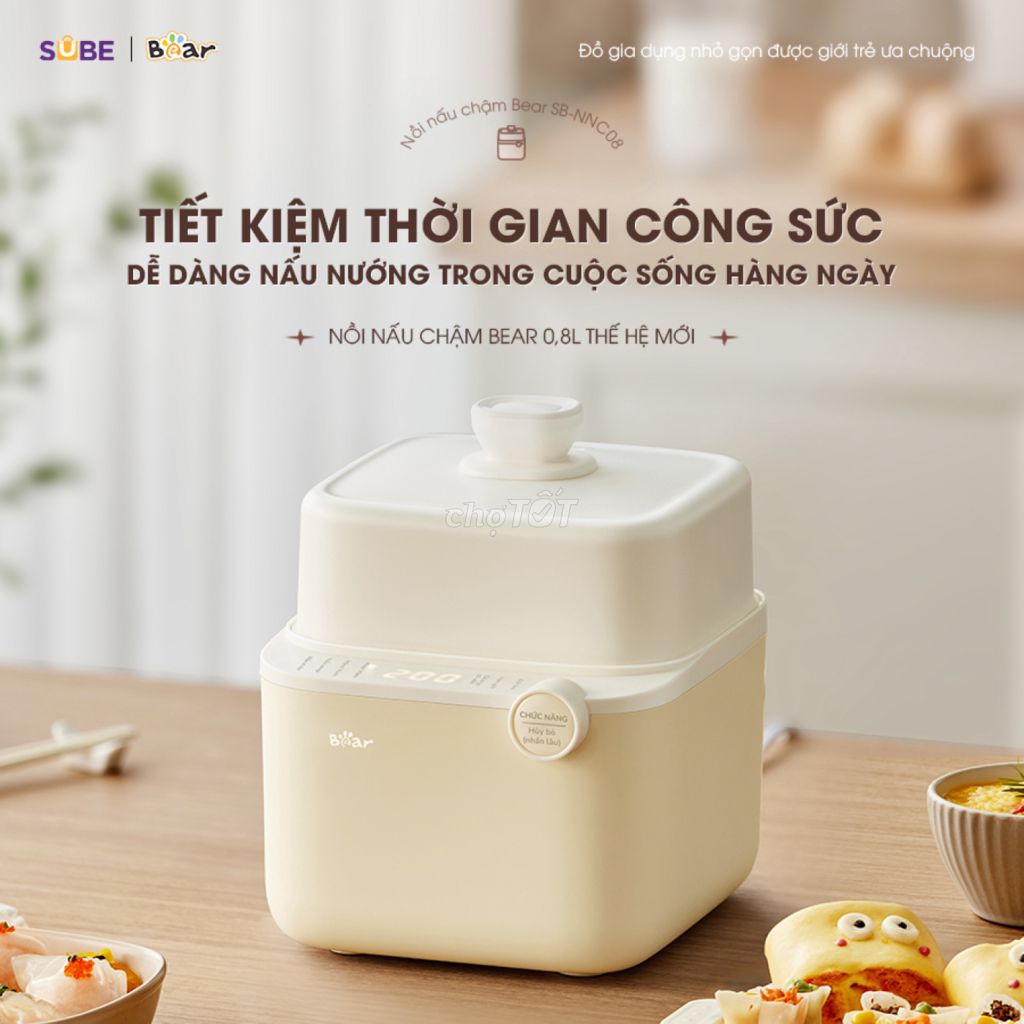 Nồi Nấu Chậm Bear 0,8L Bản Mới 7 Chế Độ Nấu Chưng