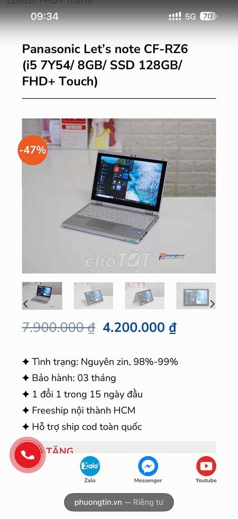 Panasonic Lets note CF-RZ6 i5 8GB/128GB. Mua bán Laptop tại Quận Bắc Từ Liêm Hà Nội được đăng bởi Min Trang hình 1