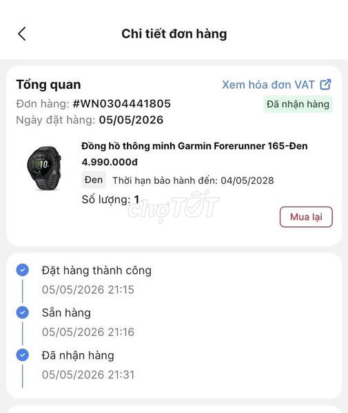Garmin Forerunner 165 Đen. Mua bán Thiết bị đeo thông minh tại Quận Tân Phú Tp Hồ Chí Minh được đăng bởi Hội Đồ Điện Tử hình 1