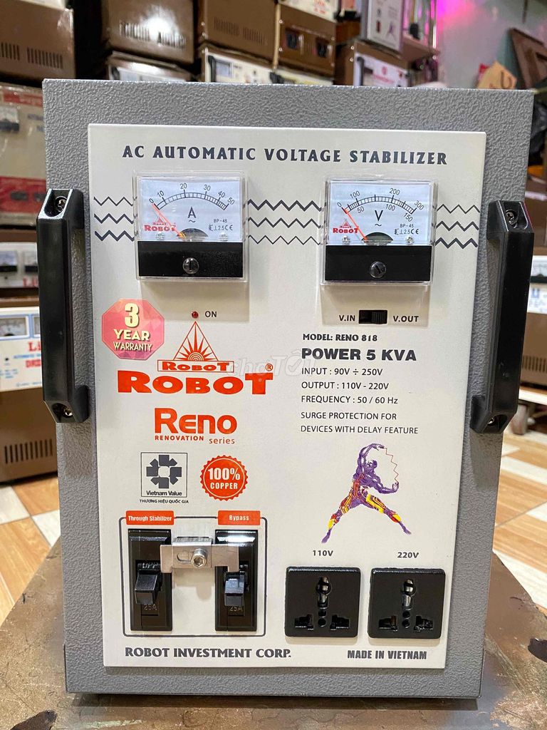 ỔN ÁP ROBOT RENO 5kva dãi 90v-250v dây đồng 100%. Mua bán Đồ chuyên dụng, Giống nuôi trồng tại Quận Bình Tân Tp Hồ Chí Minh được đăng bởi  ổn áp cũ bình tân  hình 1