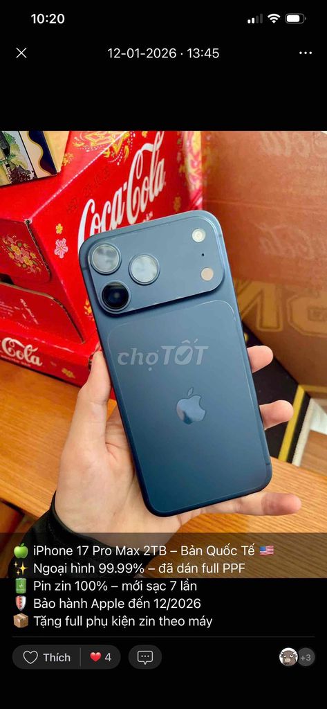 🍎 iPhone 17 Pro Max 2TB QT | Pin 100% | 46tr4. Mua bán Điện thoại tại Thành phố Biên Hòa Đồng Nai được đăng bởi TRƯƠNG HUY HOÀNG hình 1