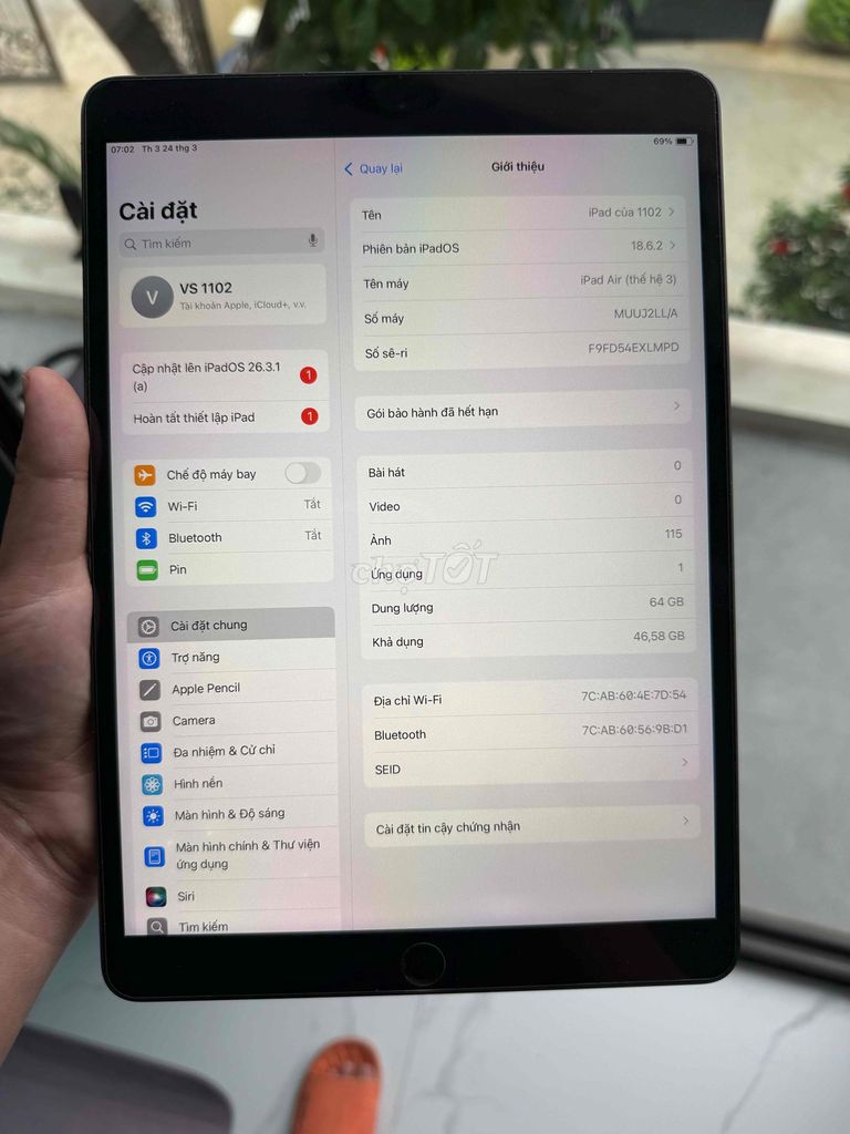 iPad Air 3 64GB WIFI Nguyên bản người dùng. Mua bán Máy tính bảng tại Huyện Yên Lạc Vĩnh Phúc được đăng bởi Van Son hình 1