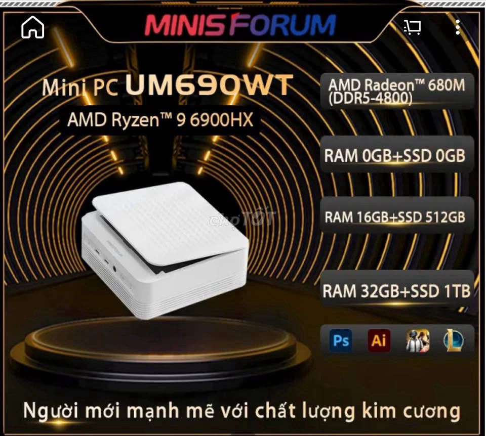 MINISFORUM UM690WT AMD Ryzen 9 6900HX. Mua bán Máy tính để bàn tại Thành phố Hưng Yên Hưng Yên được đăng bởi Lê Anh Tuấn hình 1