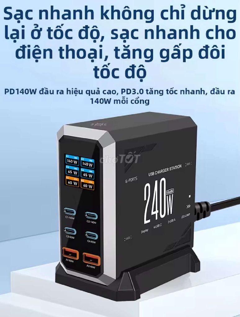 Trạm Sạc Để Bàn PC PD 240W Màn LCD. Mua bán Phụ kiện (Màn hình, Chuột...) tại Thành phố Biên Hòa Đồng Nai được đăng bởi thanh hình 1