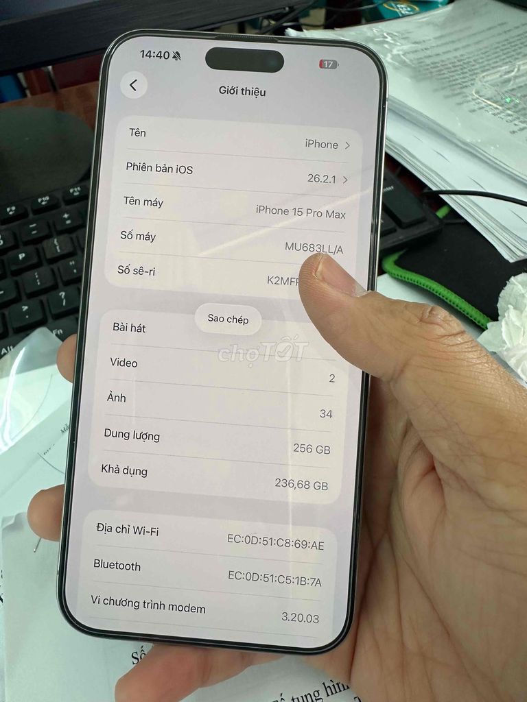 iPhone 15 Pro Max 256GB Xám Mỹ. Mua bán Điện thoại tại Quận Ô Môn Cần Thơ được đăng bởi Quốc Hưng hình 1