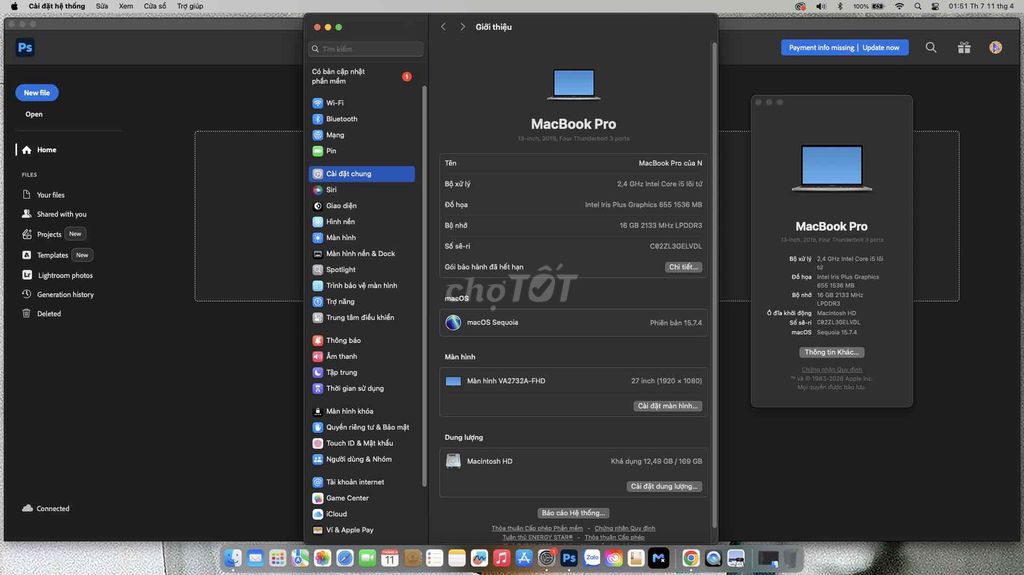 Mâm MacBook Pro 2019 Xám Đã sử dụng. Mua bán Laptop tại Huyện Cẩm Xuyên Hà Tĩnh được đăng bởi Minhanh hình 1