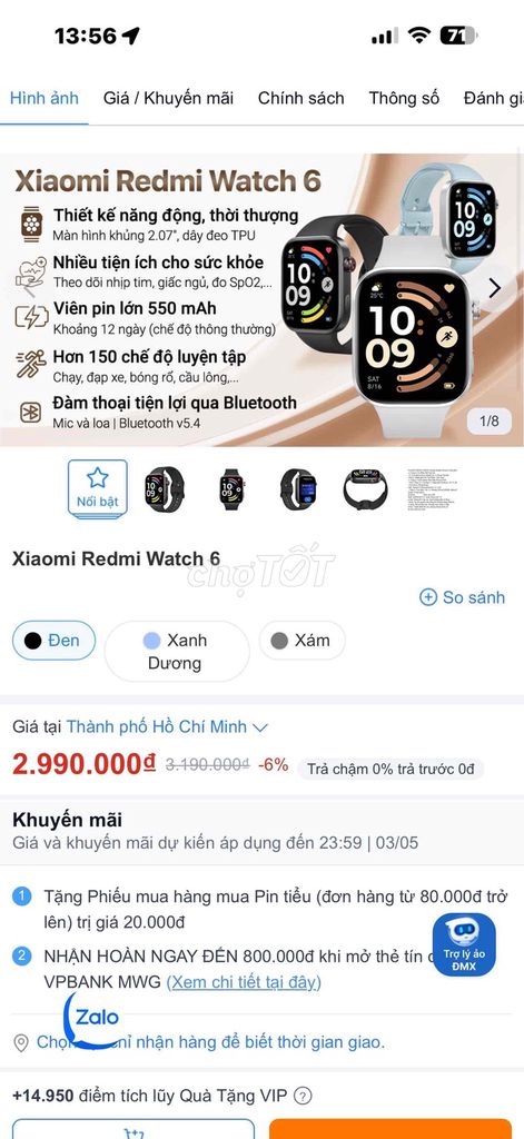 Xiaomi Redmi Watch 6 - Mới 99%, Bảo hành dài. Mua bán Thiết bị đeo thông minh tại Quận 11 Tp Hồ Chí Minh được đăng bởi Luu hình 1