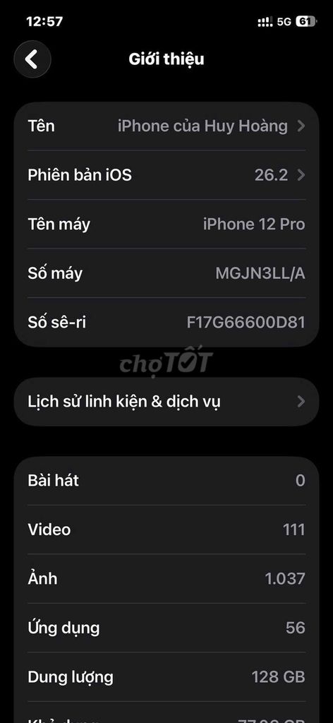 Apple iPhone 12 Pro 128GB Trắng. Mua bán Điện thoại tại Thành phố Thủ Dầu Một Bình Dương được đăng bởi Trần Huy Hoàng hình 1