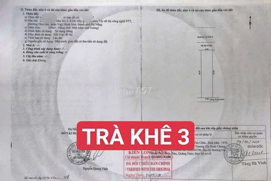 ĐẤT 100m² MT đường 5m5 Trà Khê 3, sát KĐT FPT, Hoà Hải, Ngũ Hành Sơn