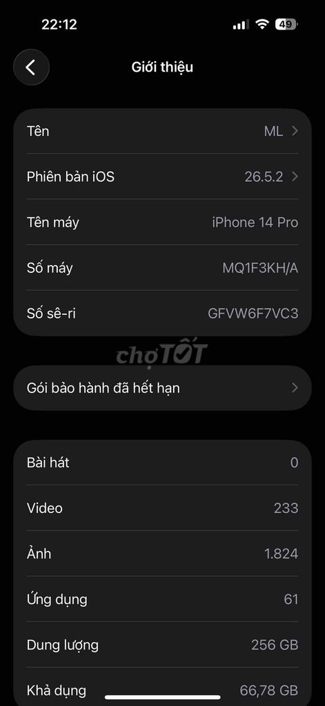 Apple iPhone 14 Pro 256GB Tím Hàn Quốc Đã sử dụng. Mua bán Điện thoại tại Quận Thanh Xuân Hà Nội được đăng bởi Văn Minh hình 1
