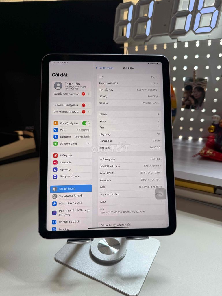 🔥 IPAD AIR 6 (M2) - 128GB - WIFI + SIM – Pin 93%. Mua bán Máy tính bảng tại Quận Cầu Giấy Hà Nội được đăng bởi CACA IPAD STORE hình 1