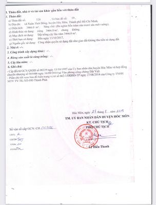 Bán đất đường Nguyễn Thị Chuối,Hóc Môn dt:3466m2 giá:21,5 tỷ
