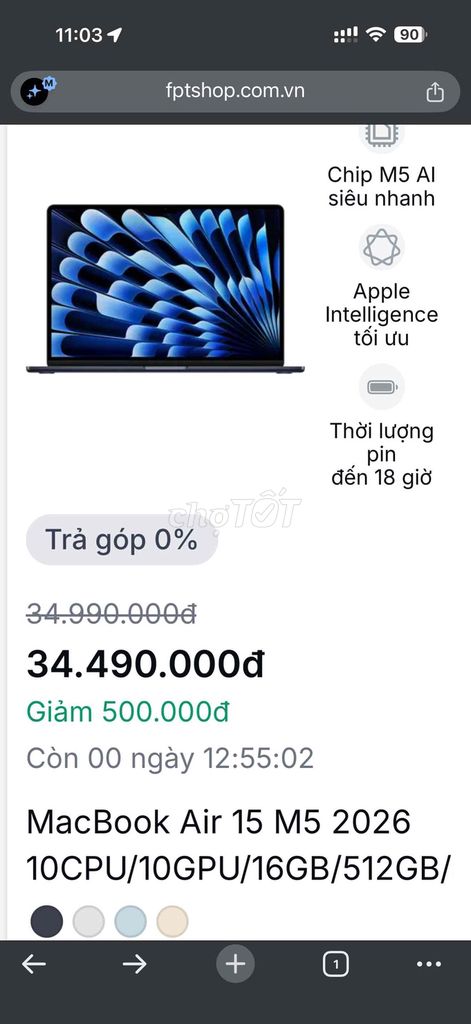Macbook Air M5 15inch FPT likenew fullbox sạc 4l. Mua bán Laptop tại Huyện Đắk R'Lấp Đắk Nông được đăng bởi Dương hình 1