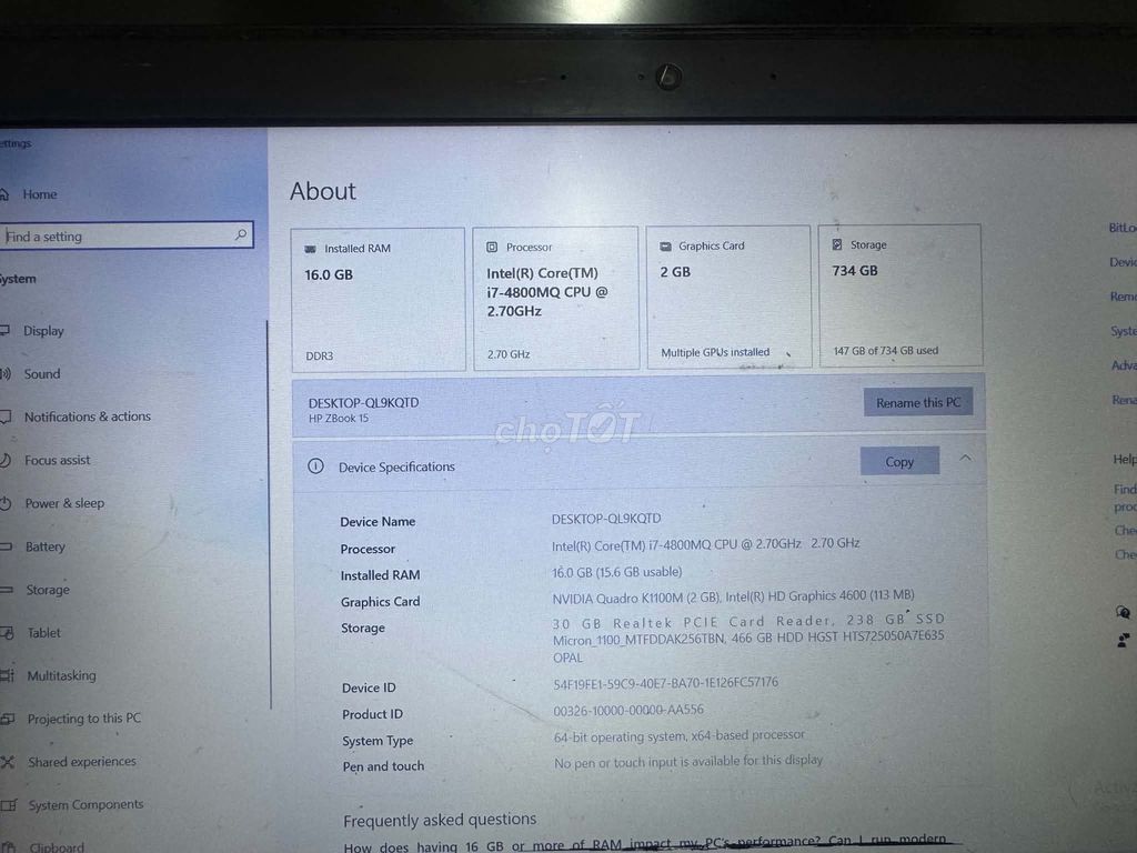 HP Zbook 15 i7-4800MQ 16GB/SSD 256GB Đen. Mua bán Laptop tại Thành phố Buôn Ma Thuột Đắk Lắk được đăng bởi Đức Huỳnh hình 1