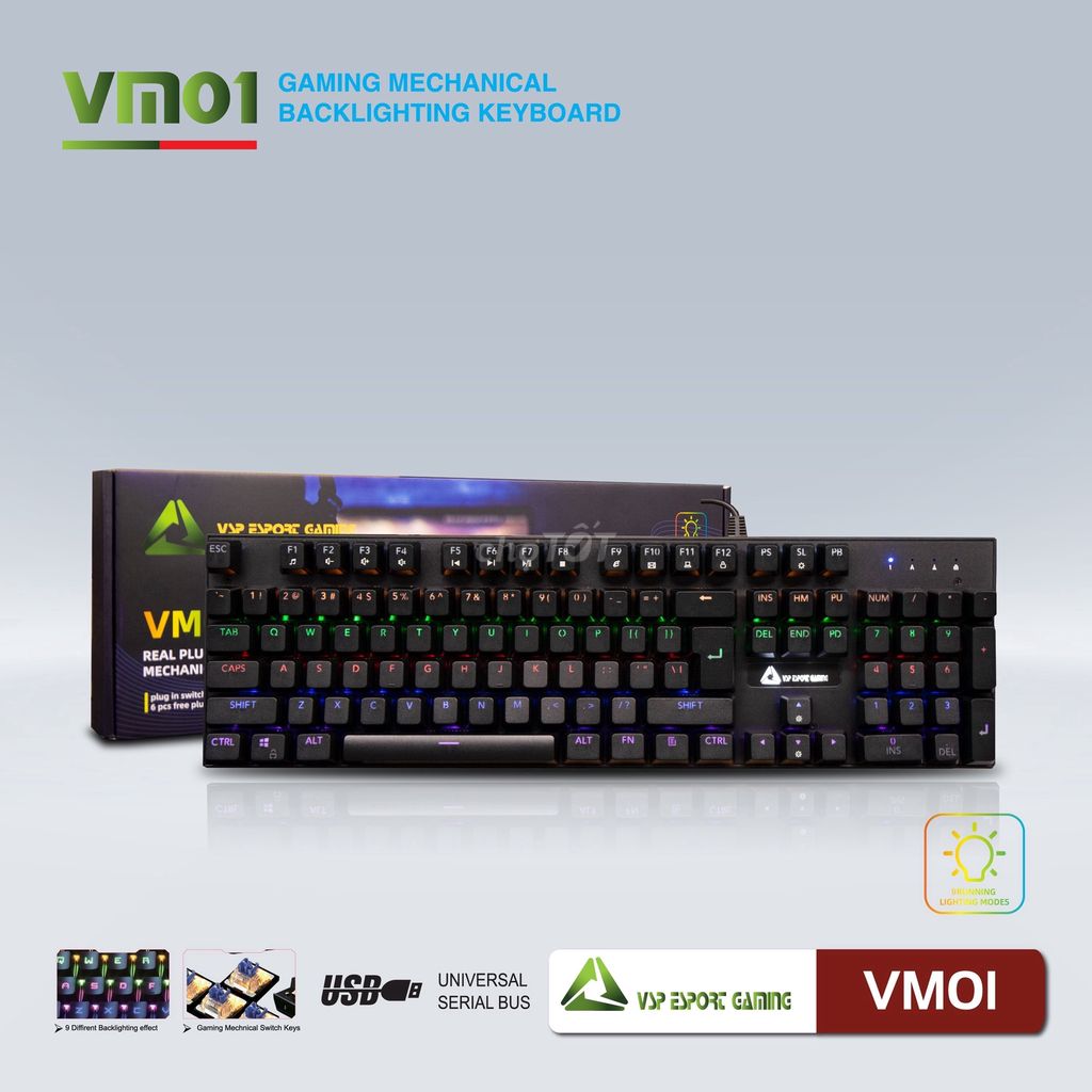 Phím Cơ Chuyên Game VM01 9 chế độ LED Gaming