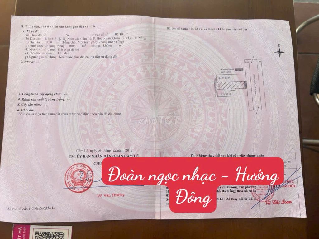 Chủ nhà gởi bán đất đường 5,5m Đoàn Ngọc Nhạc - Hòa Xuân - Hướng Đông