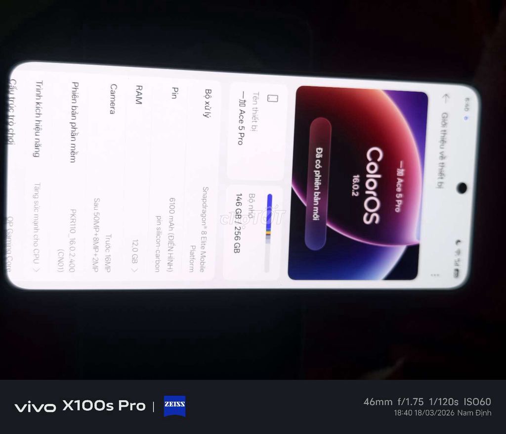 OnePlus Ace 5 Pro 256GB Đen. Mua bán Điện thoại tại Huyện Giao Thủy Nam Định được đăng bởi Trần Việt Bách hình 1