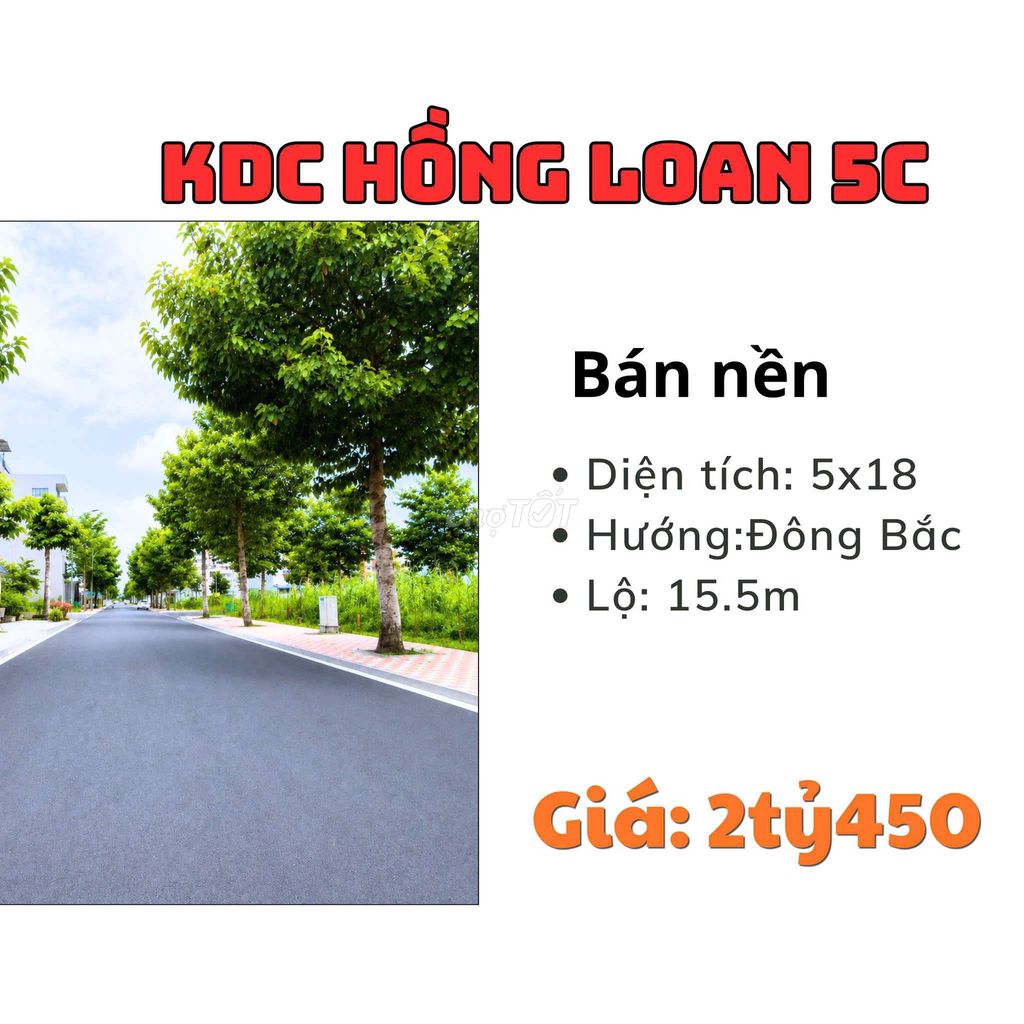 BÁN NỀN 90m2 - 2TỶ500 - KDH HỒNG LOAN 5C, CÁI RĂNG, CẦN THƠ.
