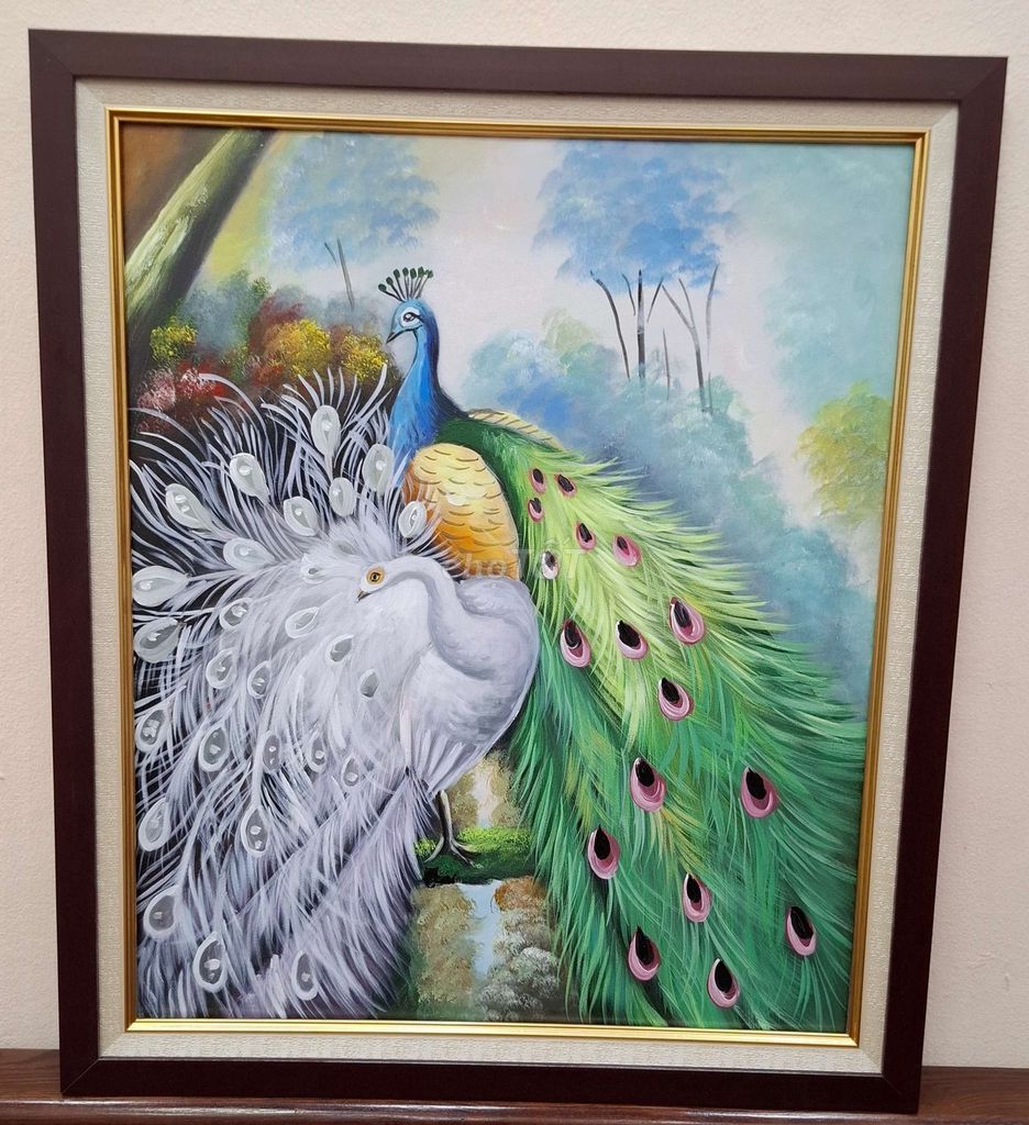 Tranh sơn dầu Chim công khổ 50x60. Mua bán Đồ sưu tầm, đồ cổ tại Huyện Gia Lâm Hà Nội được đăng bởi Tranh Sơn Dầu MTGVN hình 1