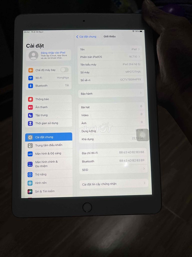 ipad gen 5 có vân tay