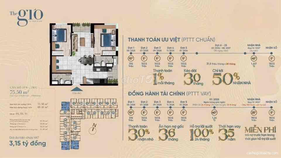 The gió Riverside - Căn góc B25-04 - View Sông + nội khu đỉnh nhất