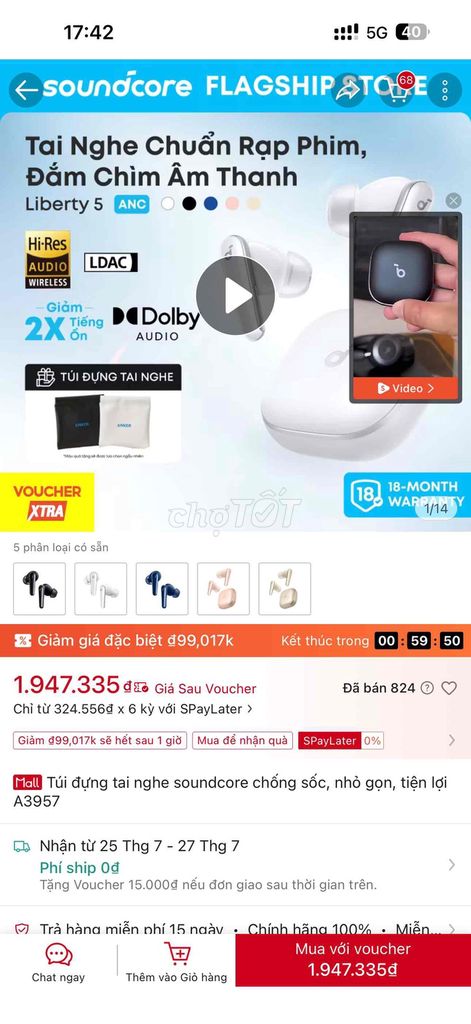 Tai nghe Soundcore Liberty 5 Trắng Chống ồn. Mua bán Tivi, Âm thanh tại Thành phố Phú Quốc Kiên Giang được đăng bởi Duy Khánh hình 1