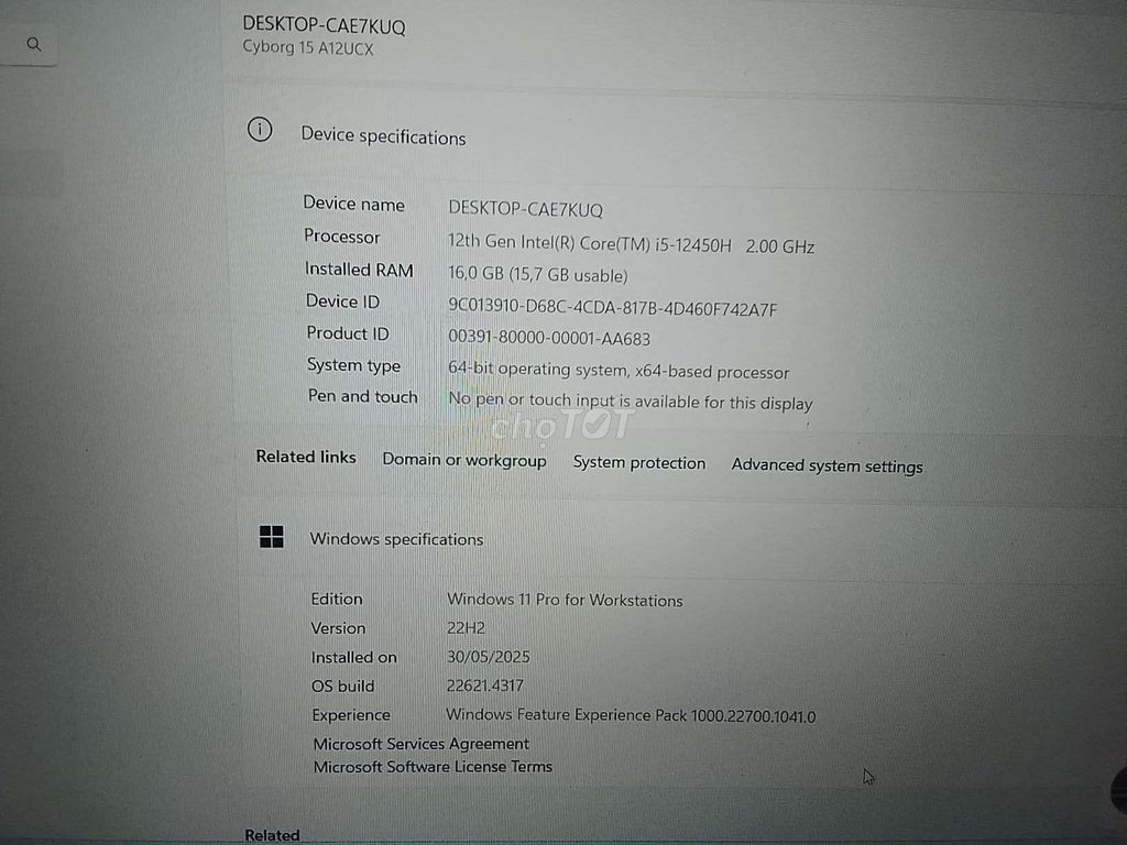 MSI Cyborg 15 A12UCX i5-12450H 16GB. Mua bán Laptop tại Huyện Hóc Môn Tp Hồ Chí Minh được đăng bởi Dũng Võ Văn hình 1